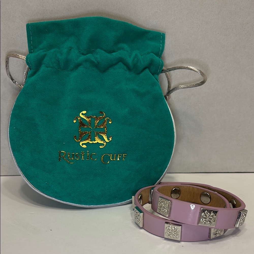 Rustic Cuff Purple & Silver Leather Wrap Around Bracelet Metal Accents Snap - Picture 2 of 3